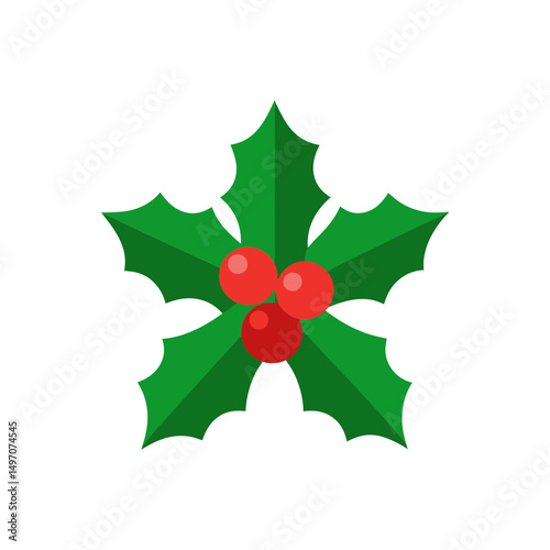 christmas mistletoe icon cartoon holly leaves vector art