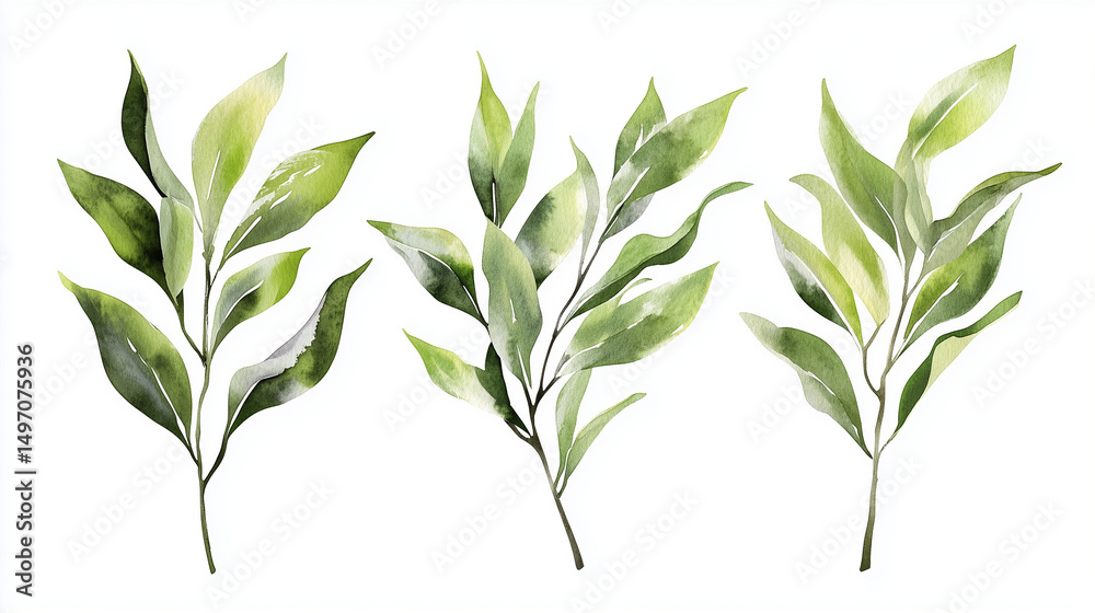 Obraz premium green leaves isolated on white background