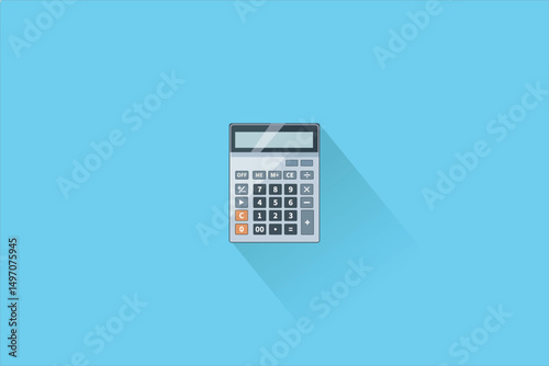 illustration of a digital calculator placed at the center of a bright blue background. 