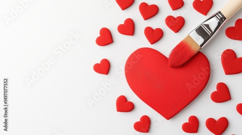 Red hearts and paintbrush creating a large heart