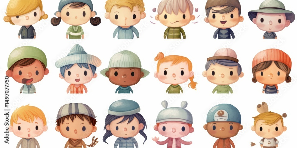 Illustration: Vielfältige Kinderporträts im Cartoon-Stil Illustration: Vielfältige Kinderporträts im Cartoon-Stil