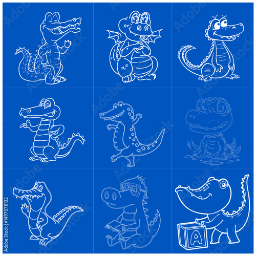 cute sitting crocodile black and white 1