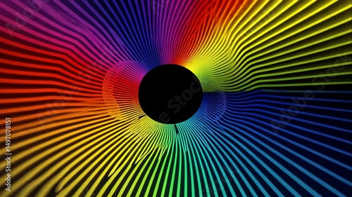 Abstract Colorful Lines Forming Circular Pattern on Black Background