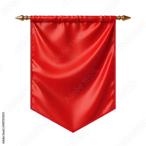 Realistic Red Pennant Flag 3D Render Transparent Background
