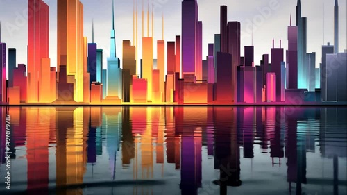Abstract Colorful Cityscape Reflection with Vibrant Light Patterns