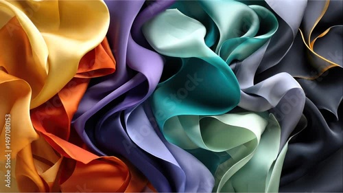 Assorted Colored Fabrics in Flowing Textures and Shapes