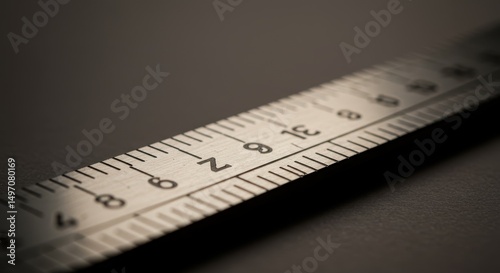 Precision instrument: Close-up view of a steel ruler with metric scale