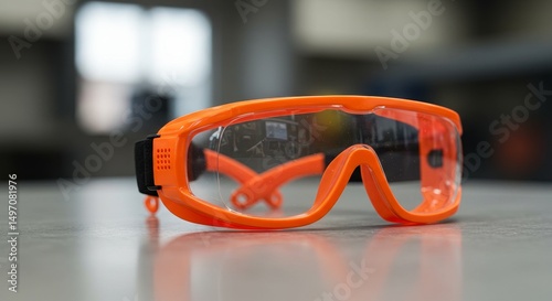 Eye Protection Close-up: Orange Tinted Safety Goggles for Workplace Safety
