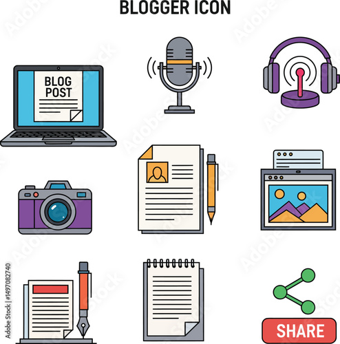 set of vector blogger icons