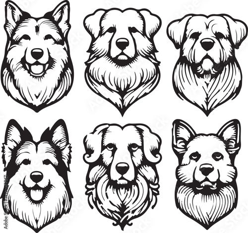 Dog heads vector line art