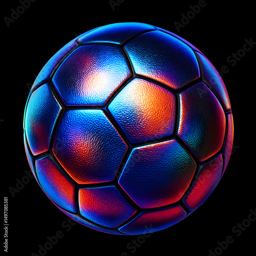 Futuristic Iridescent Soccer Ball on Black Background