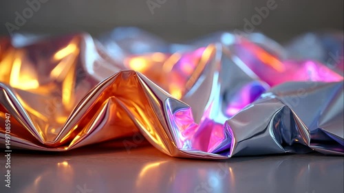 Iridescent Crumpled Fabric with Dynamic Colors and Texture Details