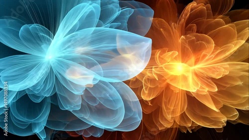 Abstract Floral Design in Blue and Orange Colors with Steadicam Effect