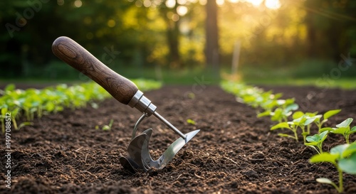 Precision planting with a seed dibbler amidst rows of emerging seedlings