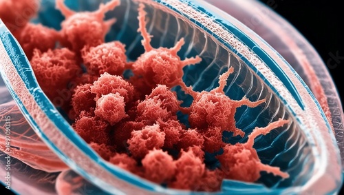 Detailed Microscopic View of Human Cells Within a Vessel