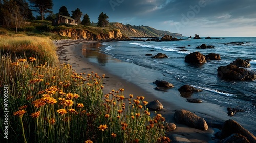 Coastal Cottage Sunset Beach Landscape Photography.
