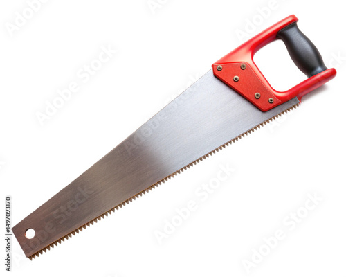 wood cutting saw red grip tool isolated backdrop

