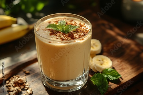 Glass of banana smoothie