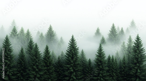 Misty Mountain Forest Landscape with Fog