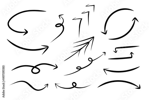 Pen handwritten arrow set black vector illustration