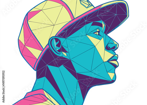 geometric abstraction, surreal digital art, vibrant colors, psychedelic portrait, colorful portrait, polygonal illustration, abstract face, digital art, modern art
