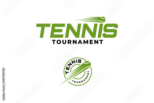 lettering tennis with tennis ball shooting effect logo design sets. shooting tennis ball badge logo design. modern smashing tennis ball illustration logo for tennis sport club and tournament