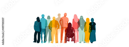 Different people stand side by side together.