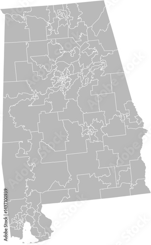 Alabama state house districts vector map (Albers equal area conic projection, PPT-compatible & fully editable)