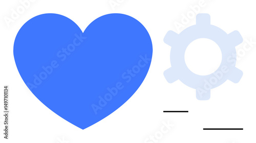 Blue heart paired with light gear, suggesting collaboration of emotion and functionality. Ideal for healthcare, technology, wellness, innovation, teamwork, productivity emotional intelligence. Flat