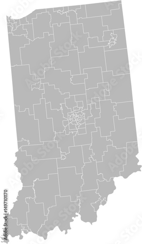 Indiana state house districts vector map (Albers equal area conic projection, PPT-compatible & fully editable)