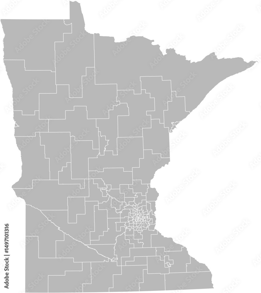 Fototapeta premium Minnesota state house districts vector map (Albers equal area conic projection, PPT-compatible & fully editable)