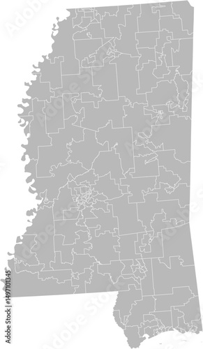 Mississippi state house districts vector map (Albers equal area conic projection, PPT-compatible & fully editable)