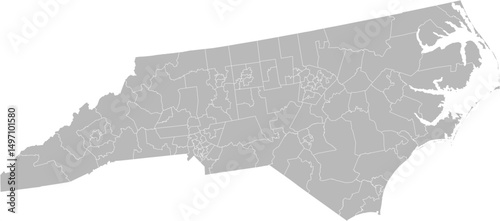 North Carolina state house districts vector map (Albers equal area conic projection, PPT-compatible & fully editable)