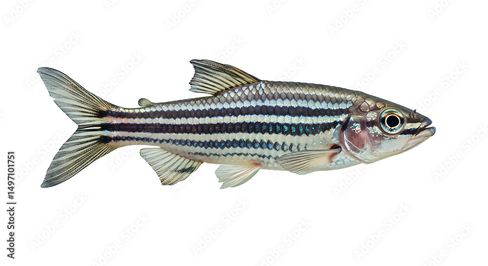 Fototapeta premium Striped Silver Fish with Detailed Scales and Fin Markings on Transparent