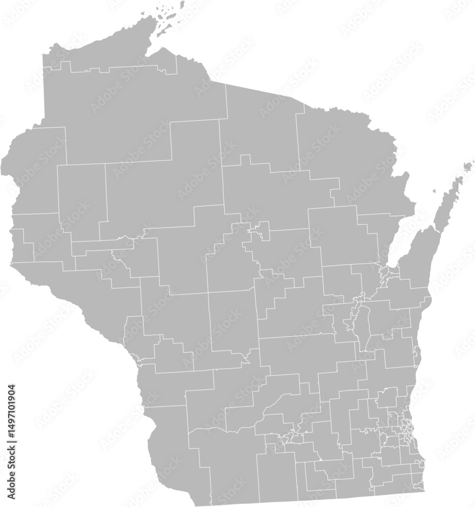 Fototapeta premium Wisconsin state house districts vector map (Albers equal area conic projection, PPT-compatible & fully editable)