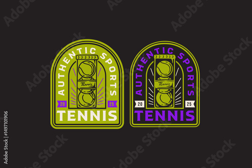 tennis ball with tube container retro badge logo vector design set for tennis sport, club and tournament. pack of tennis balls vintage illustration emblem label element design graphic collections