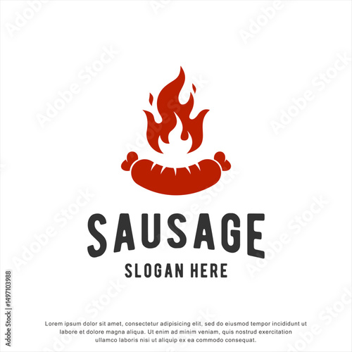 sausage and fire logo vintage style, perfect for food, bbq and restaurant logo design