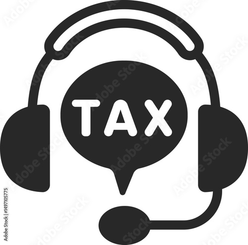 Customer service headset with TAX speech bubble in center, solid icon vector.