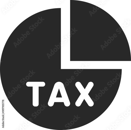 Pie chart with TAX text in the center, solid icon vector.