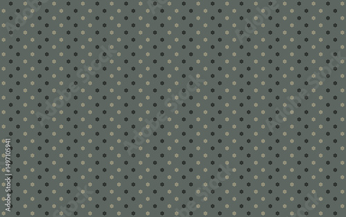 Seamless abstract pattern with 6 fold geometric flower in black and gold on gray background. Vector illustration, for masculine shirt lady dress cloth textile cover wallpaper decoration print