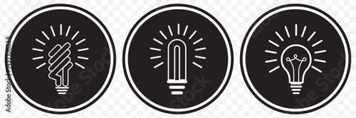 light bulb idea icon electricity innovation power glowing lamp bulb bright sign symbol intellgence creativity solution thinks business flat button design on Transparent Background. EPS 10.