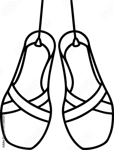 hanging pointe shoes outline line art illustration, coloring book page