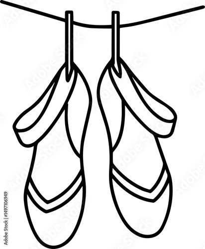 hanging pointe shoes outline line art illustration, coloring book page
