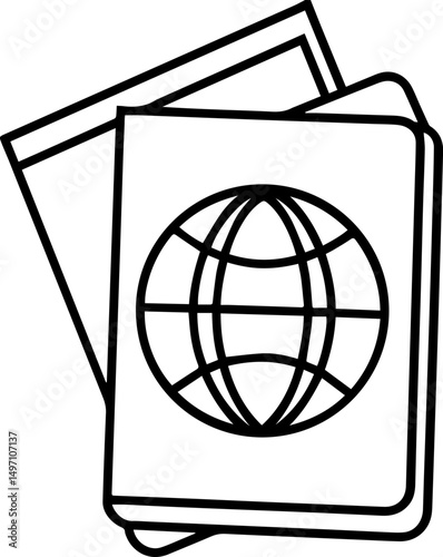 international passport outline line art illustration, coloring book page