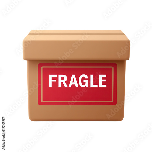 Brown package box with a red label marked 