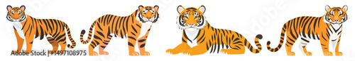 PNG Illustrated tigers in various poses, element set on transparent background photo