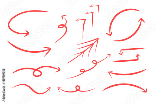 Pen handwritten arrow set red color