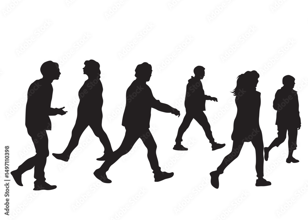 Big crowds people on street. Isolated silhouette on a white background Big crowds people on street. Isolated silhouette on a white background