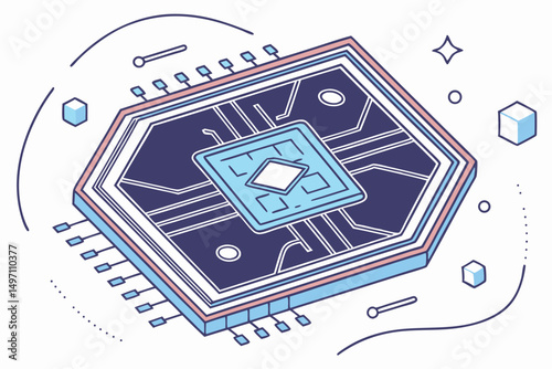 intricate futuristic technology,abstract geometric shapes,glowing blue hexagonal panels,metallic textures,hexagonal patterns,sci-fi computer chip,digital circuit board,technology background,3d rendere