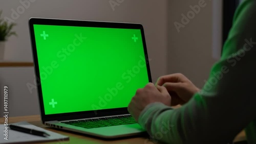 Woman with Laptop Green Screen Video | Cinematic Lighting & Warm Digital Scene